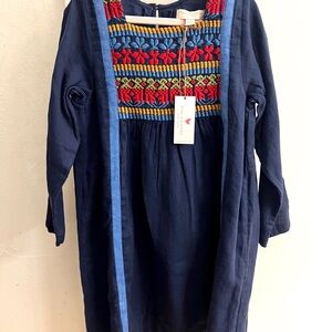 NWT 5T Pink Chicken Navy Dress with Multicolor Embroidered Yoke